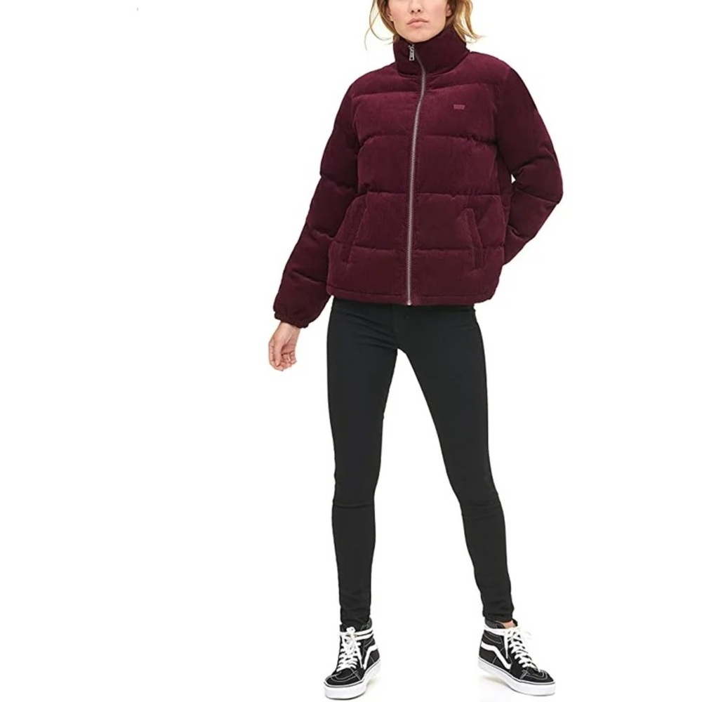 Levi's Women’s Corduroy Quilted Jacket Coat, Burgundy Size Medium Plaid Denim